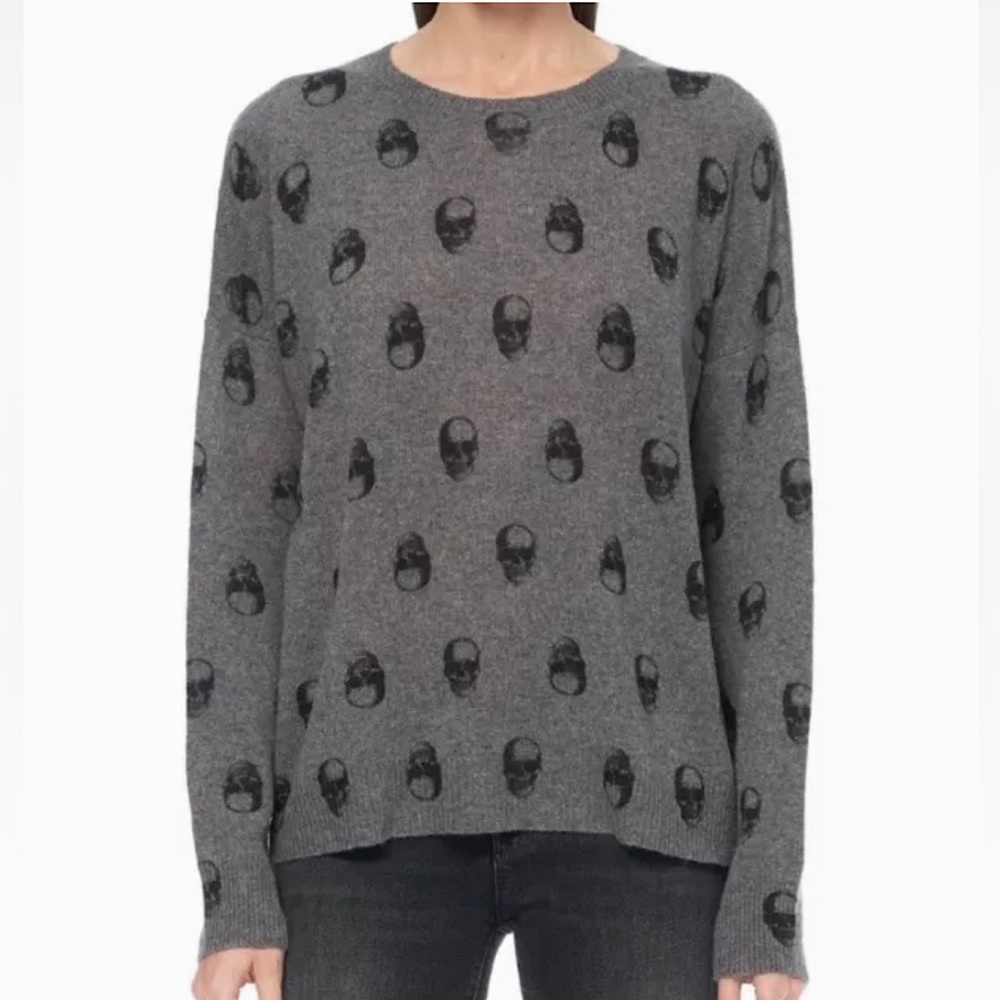 Skull Cashmere Round Neck Sweater Gray Medium